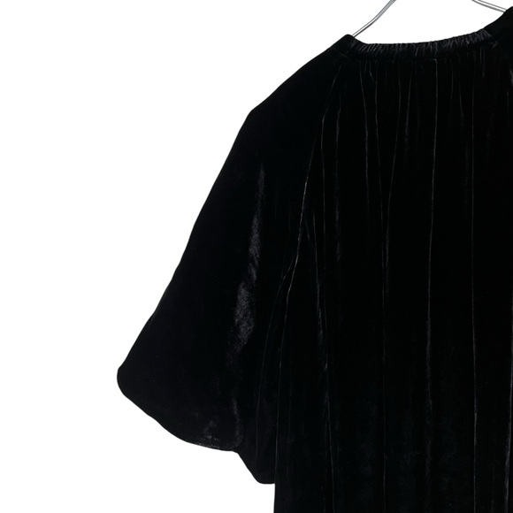 COS NWT black gathered velvet silk blend midi dress statement sleeve minimalist - Picture 7 of 13